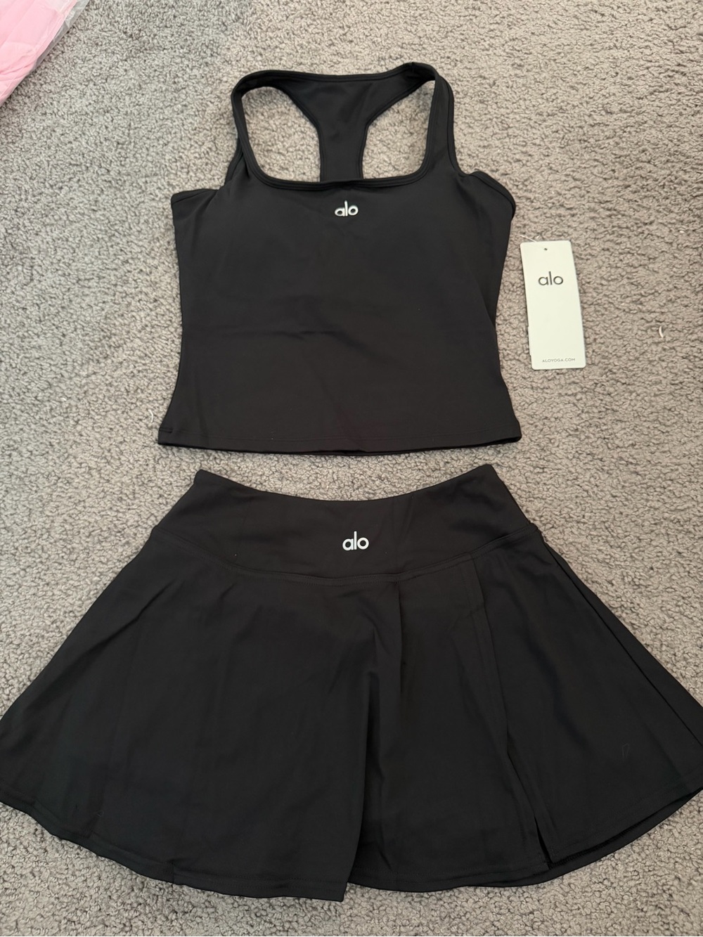 alo black Tank and Skirt Set